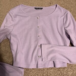 Shein Lilac Button-Up Ribbed Top